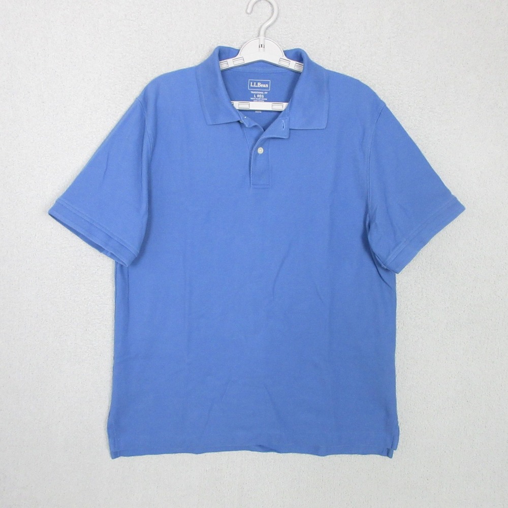 LL Bean Mens Traditional Fit Cotton Pique Polo Shirt Blue Large 300464